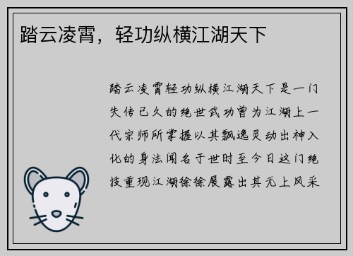 踏云凌霄，轻功纵横江湖天下